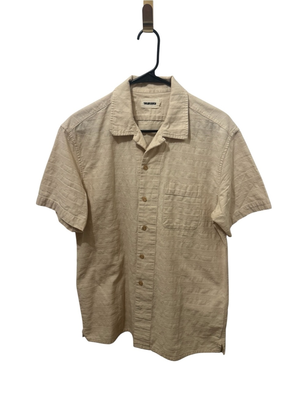 Taylor Stitch Beige Short Sleeve Button-Down Camp Shirt Textured Size 42 or L.